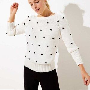 Loft Embroidered Textured Popcorn Polka Dot Chunky Sweater Top Large